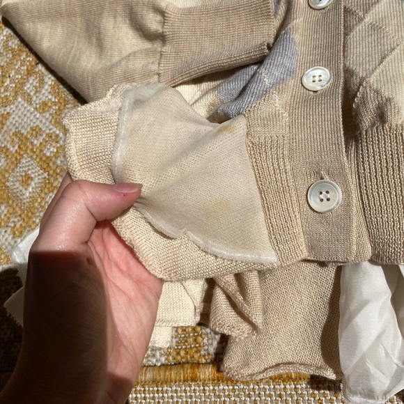 Authentic Sacai argyle ruffled cardigan cream grey - Picture 5 of 7